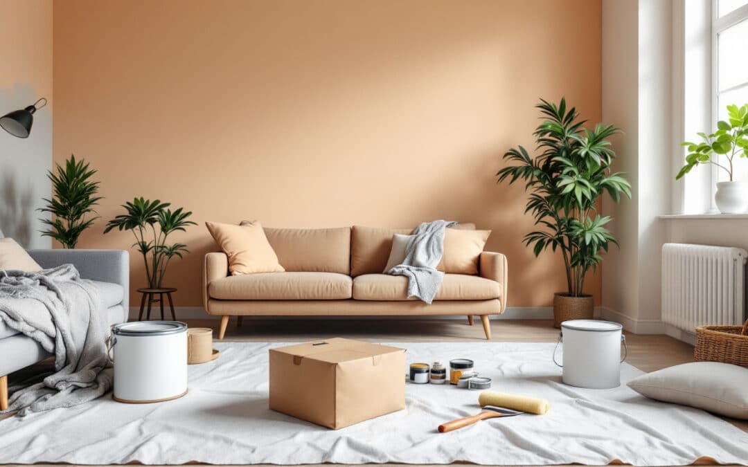 A photograph of a well-organized room that showcases furniture and decor neatly moved aside