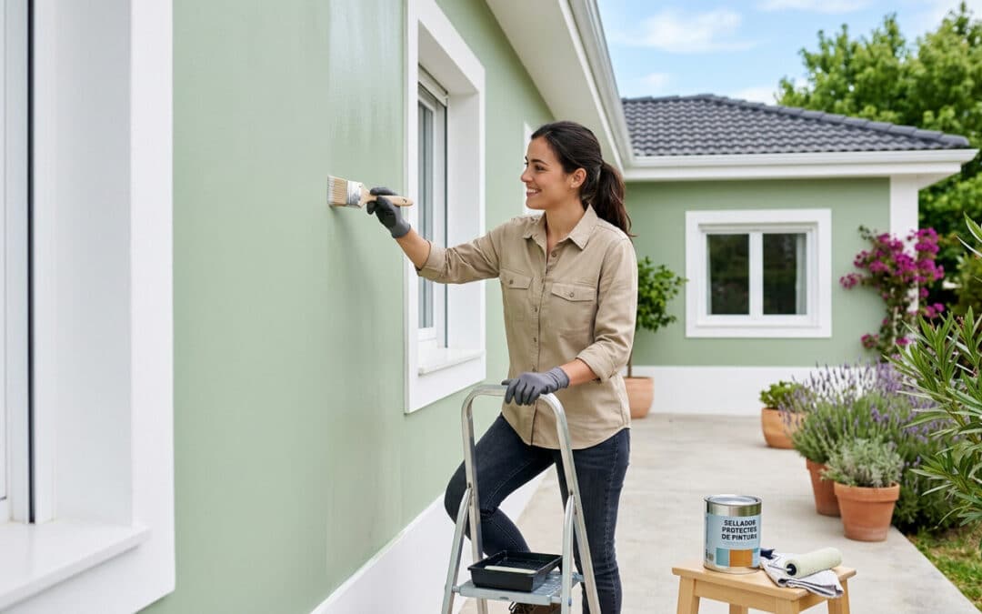 mujer pintando casa